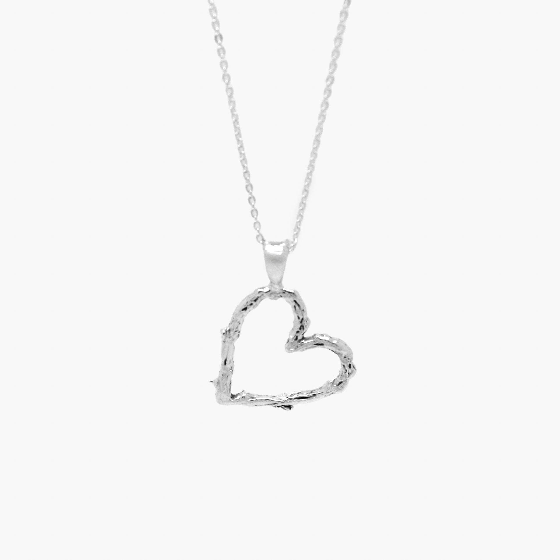 Silver Textured Open Heart Pendant Necklace - Jordans Jewellers