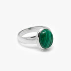 Silver Malachite Oval Cabochon Ring