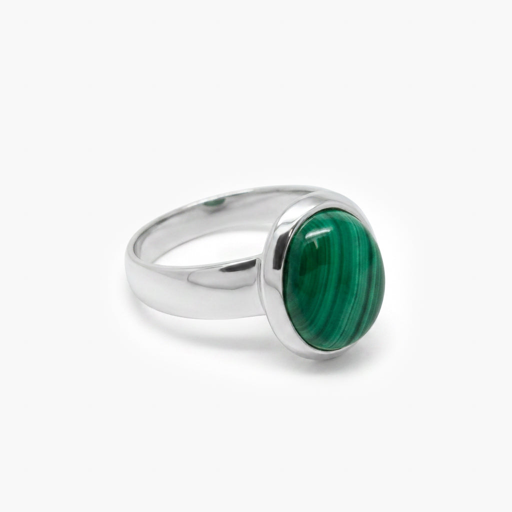 Silver Malachite Oval Cabochon Ring