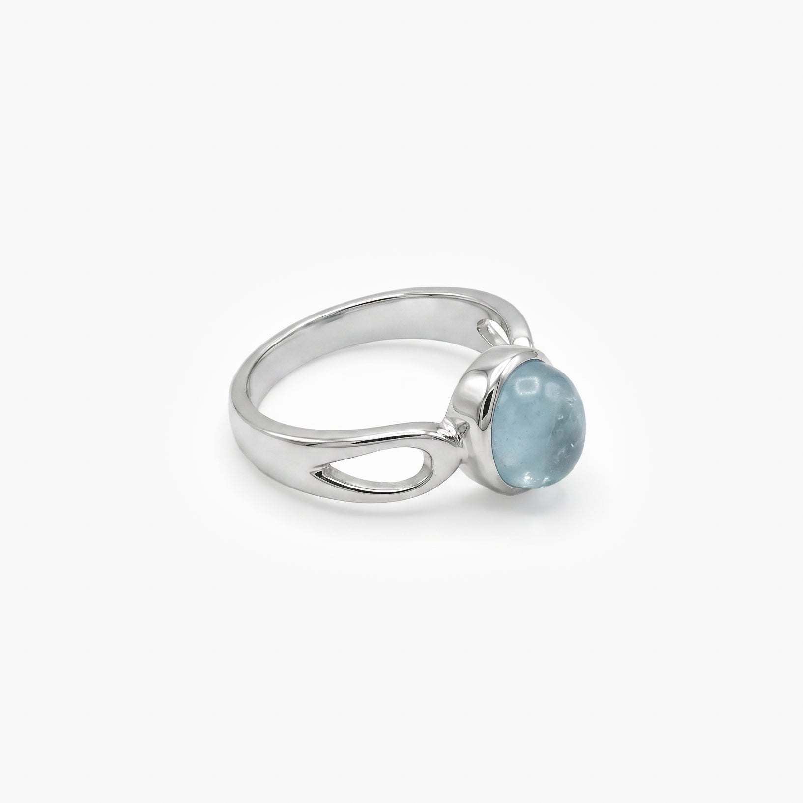 Silver Aquamarine Oval Cabochon Ring