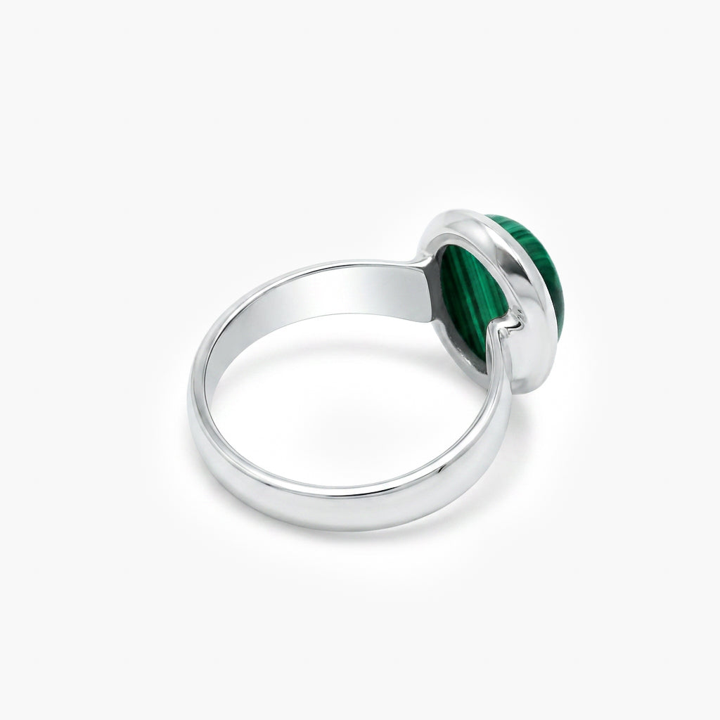 Silver Malachite Oval Cabochon Ring
