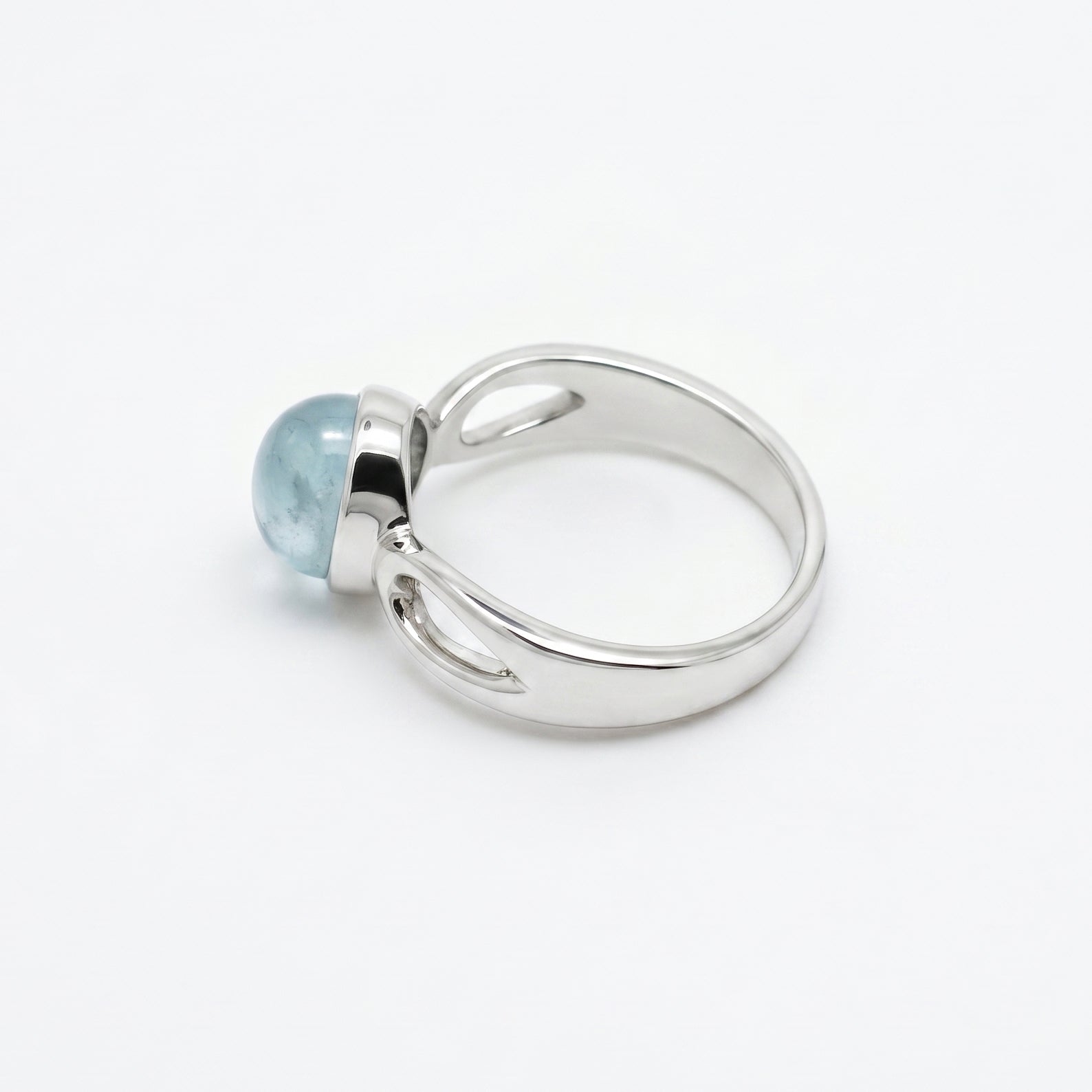 Silver Aquamarine Oval Cabochon Ring