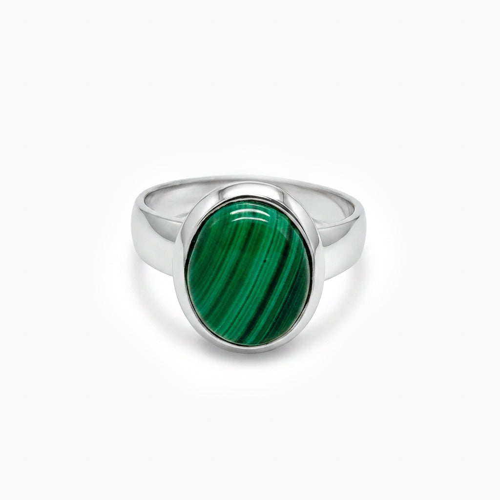 Silver Malachite Oval Cabochon Ring
