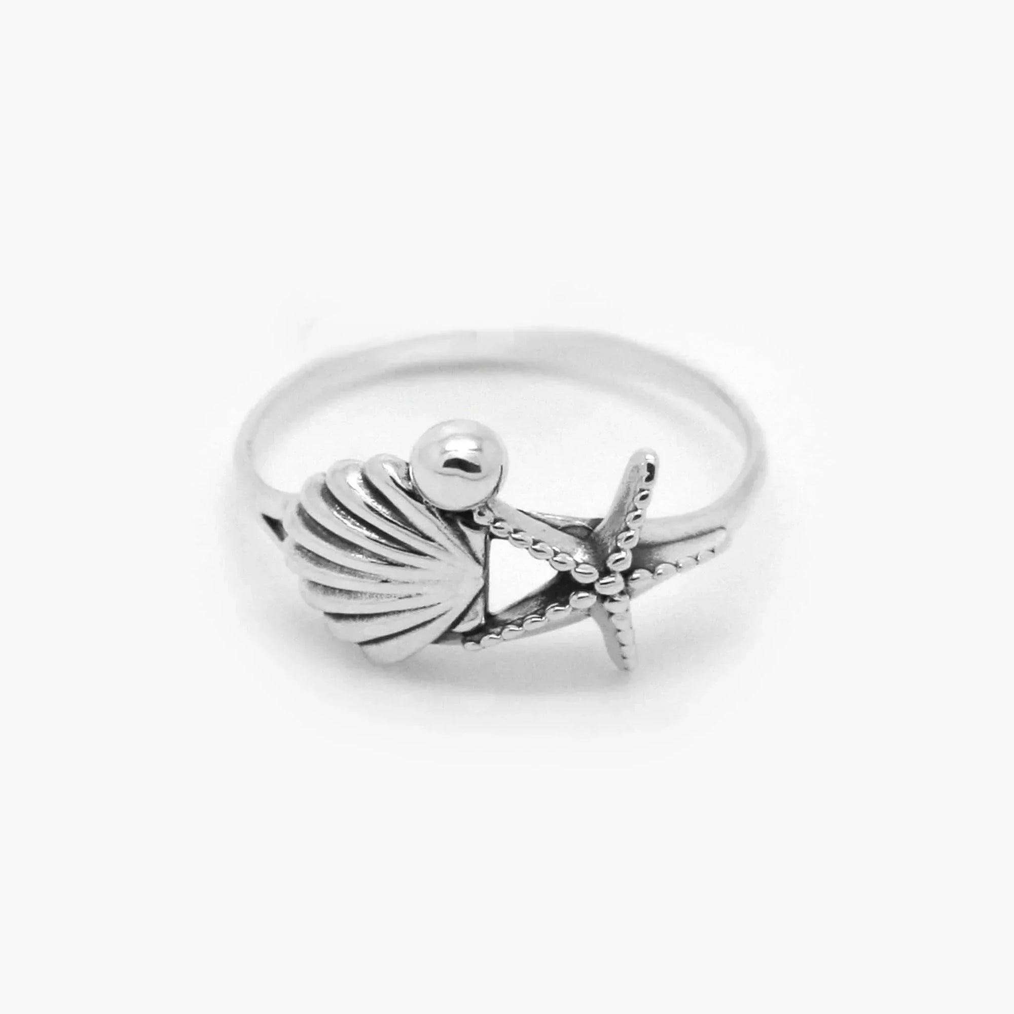 Silver Starfish & Seashell Ring - Jordans Jewellers