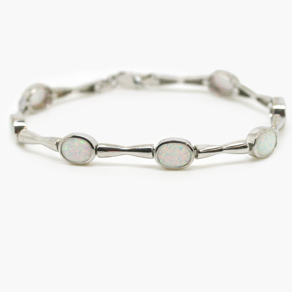 NEW Silver White Created Opal Bracelet