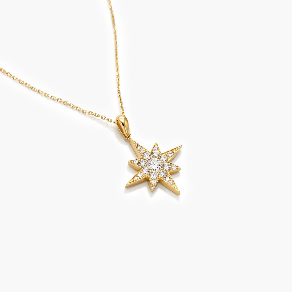 18ct Yellow Gold Diamond Star Pendant Necklace