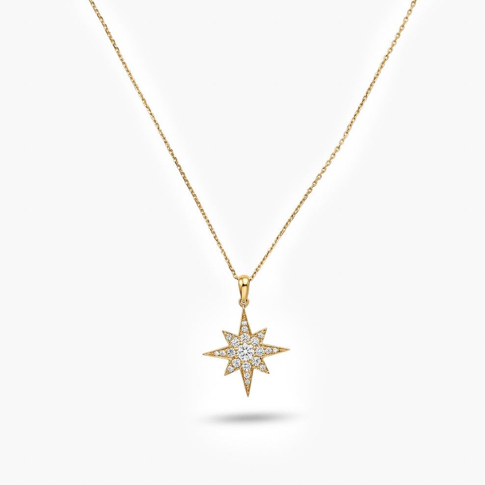 18ct Yellow Gold Diamond Star Pendant Necklace