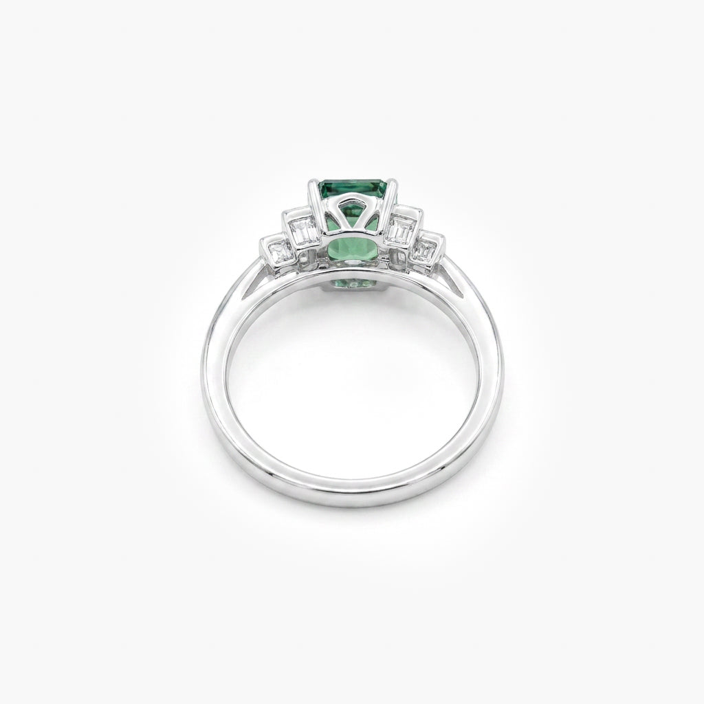 18ct White Gold Teal Tourmaline and Diamond Ring