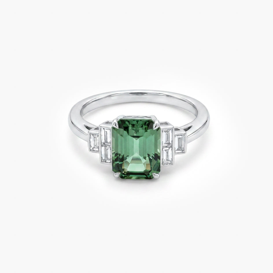 18ct White Gold Teal Tourmaline and Diamond Ring