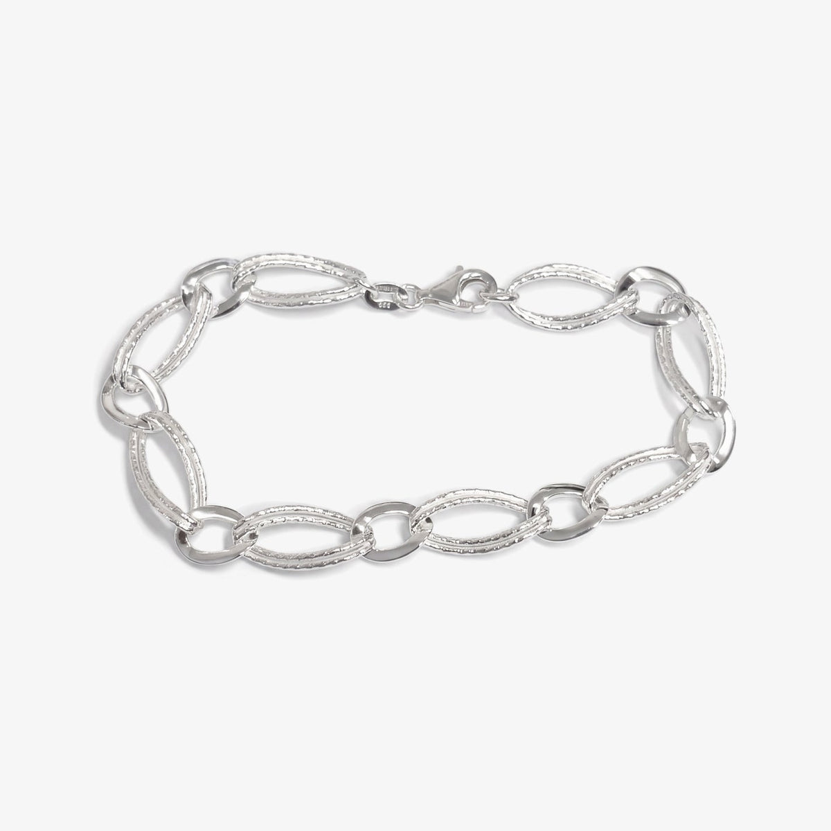 Sterling Silver Double Textured Oval Bracelet