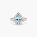 Platinum Pear Aquamarine & Diamond Halo Ring