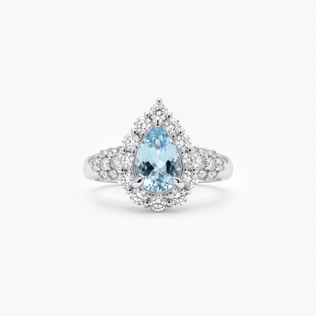 Platinum Pear Aquamarine & Diamond Halo Ring