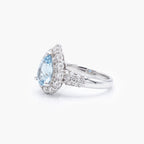 Platinum Pear Aquamarine & Diamond Halo Ring