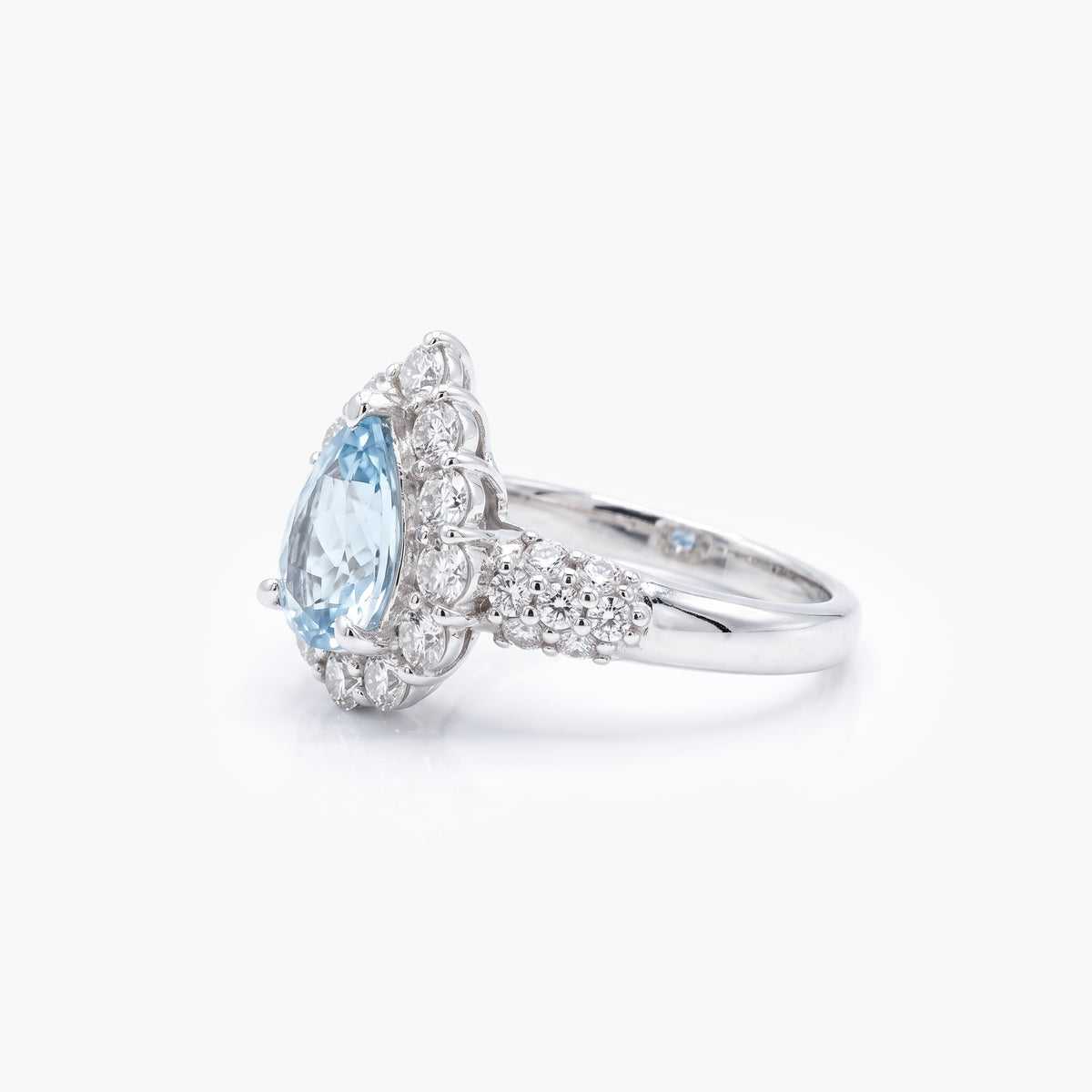 Platinum Pear Aquamarine & Diamond Halo Ring