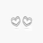 9ct White Gold Double Heart Diamond Stud Earrings 0.20ct