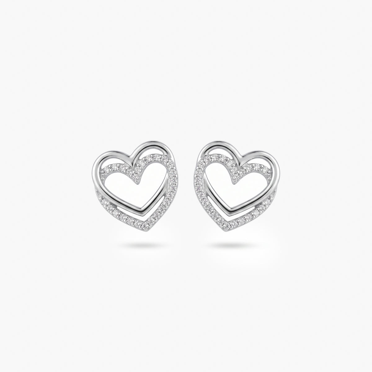 9ct White Gold Double Heart Diamond Stud Earrings 0.20ct