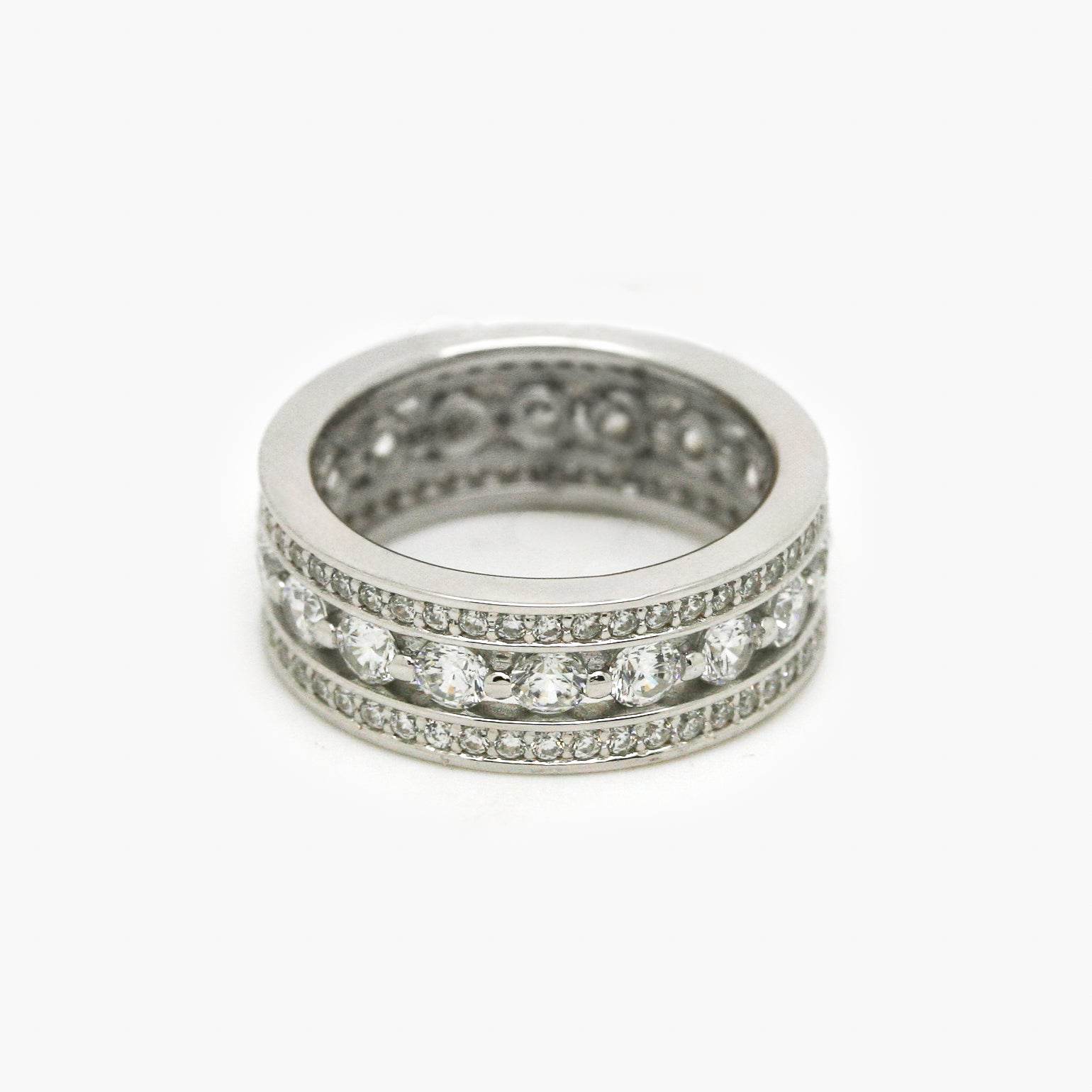 Silver Three Row Cubic Zirconia Band Ring - Jordans Jewellers