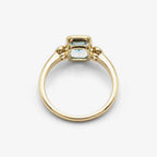 9ct Gold Emerald Cut Blue Topaz & Diamond Ring - Back View