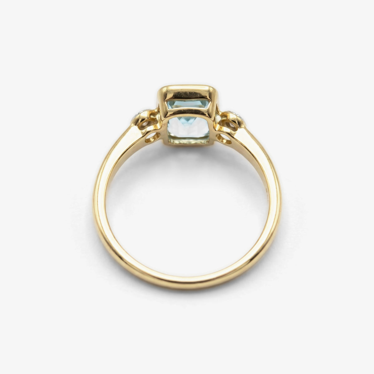 9ct Gold Emerald Cut Blue Topaz & Diamond Ring - Back View