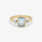 9ct Gold Emerald Cut Blue Topaz & Diamond Ring - Front View