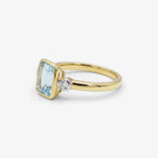 9ct Gold Emerald Cut Blue Topaz & Diamond Ring - Side View