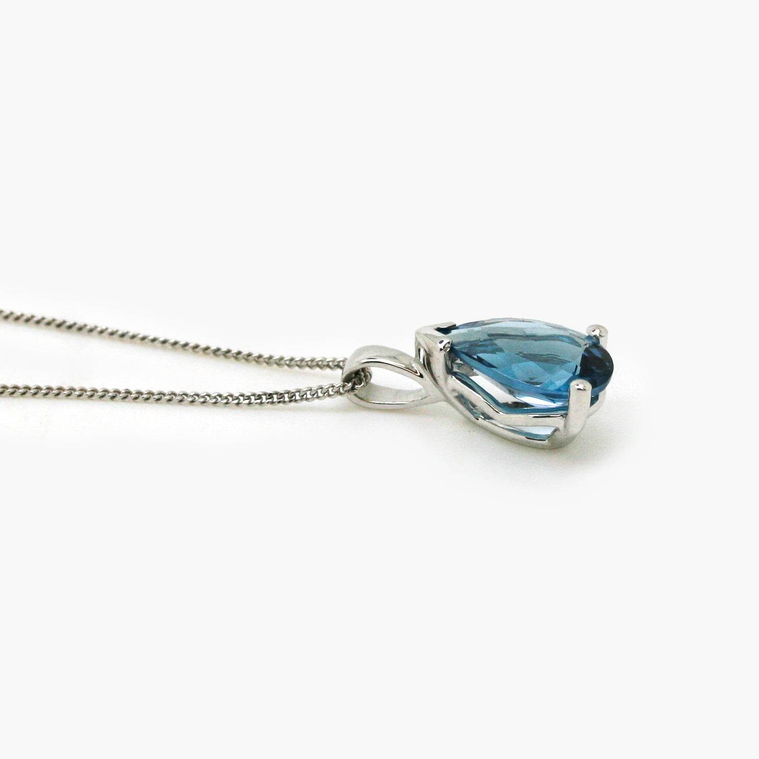 9ct White Gold London Blue Topaz Pear Pendant Necklace