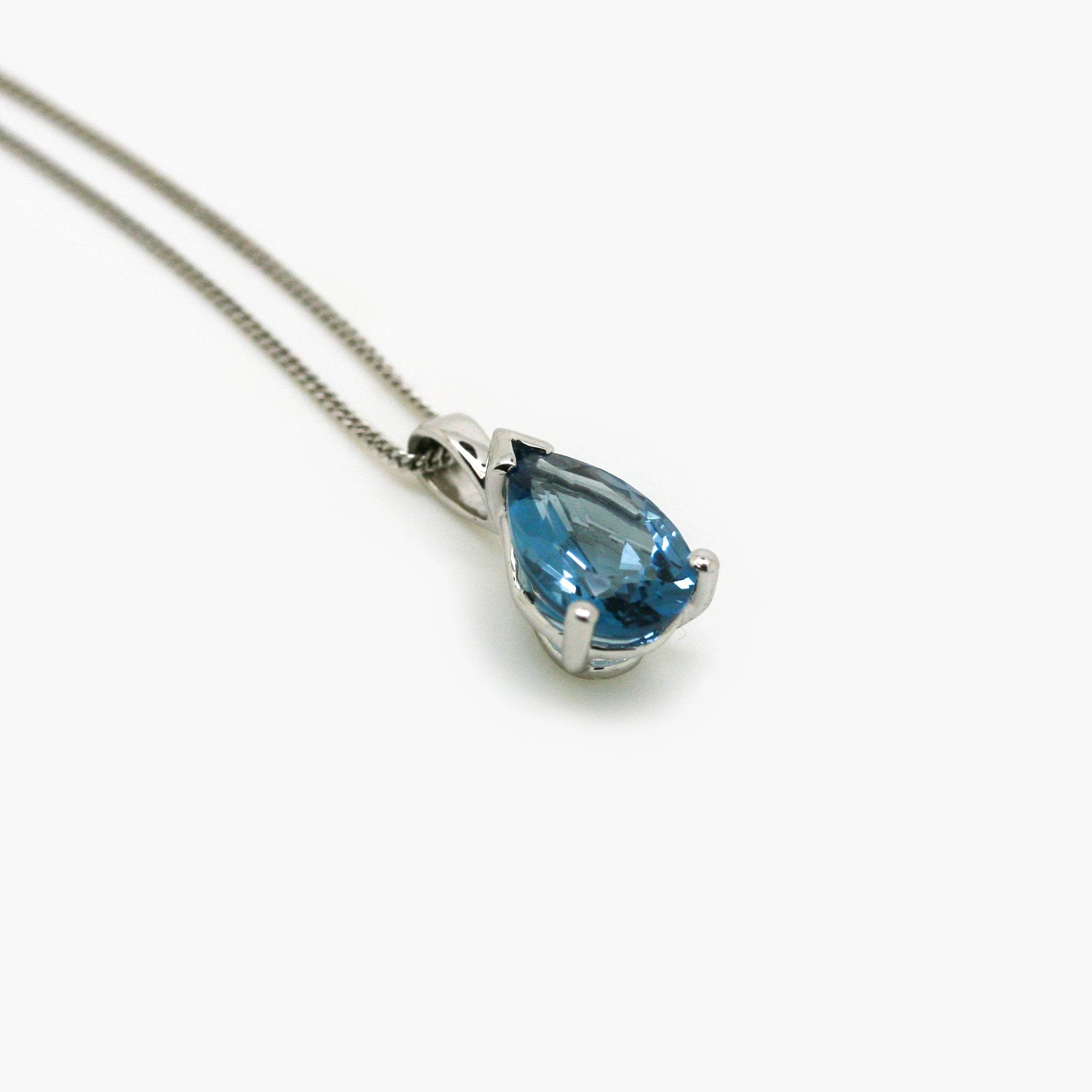 9ct White Gold London Blue Topaz Pear Pendant Necklace