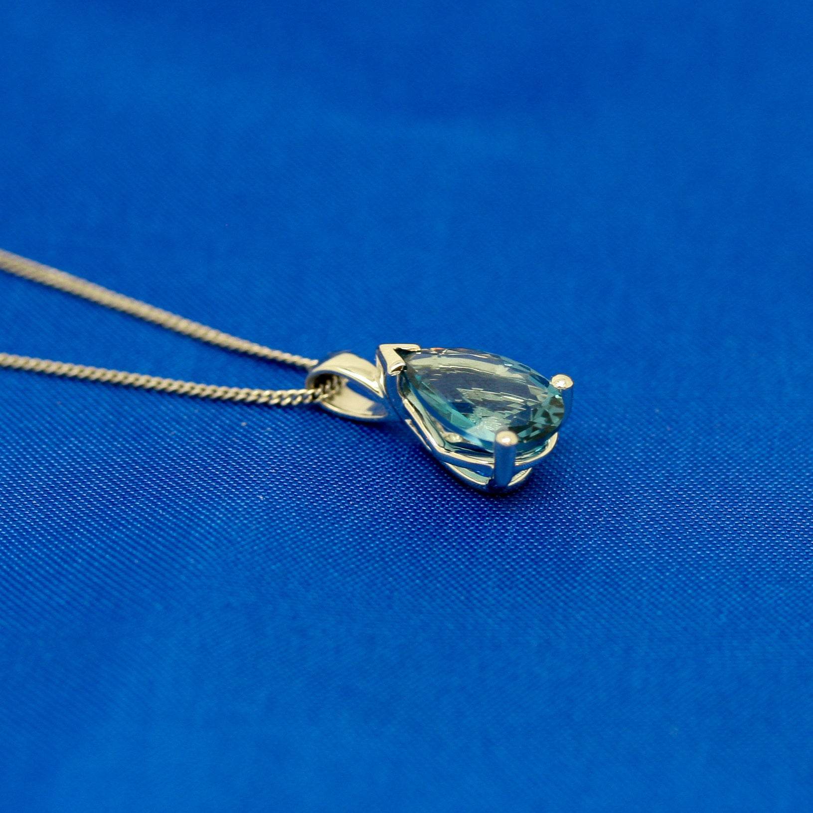 9ct White Gold London Blue Topaz Pear Pendant Necklace