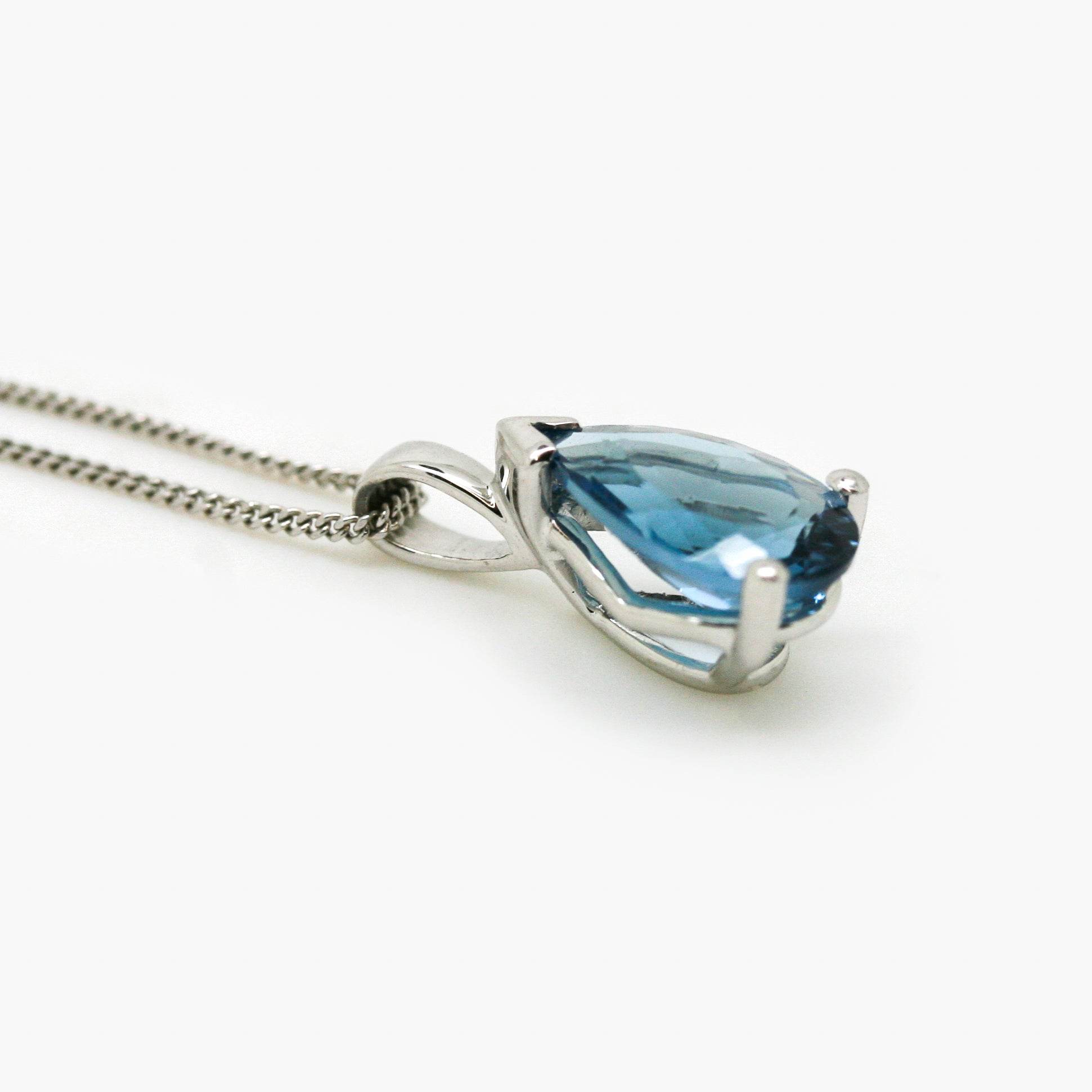 9ct White Gold London Blue Topaz Pear Pendant Necklace