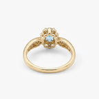 9ct Yellow Gold Blue Topaz & Diamond Halo Cluster Ring