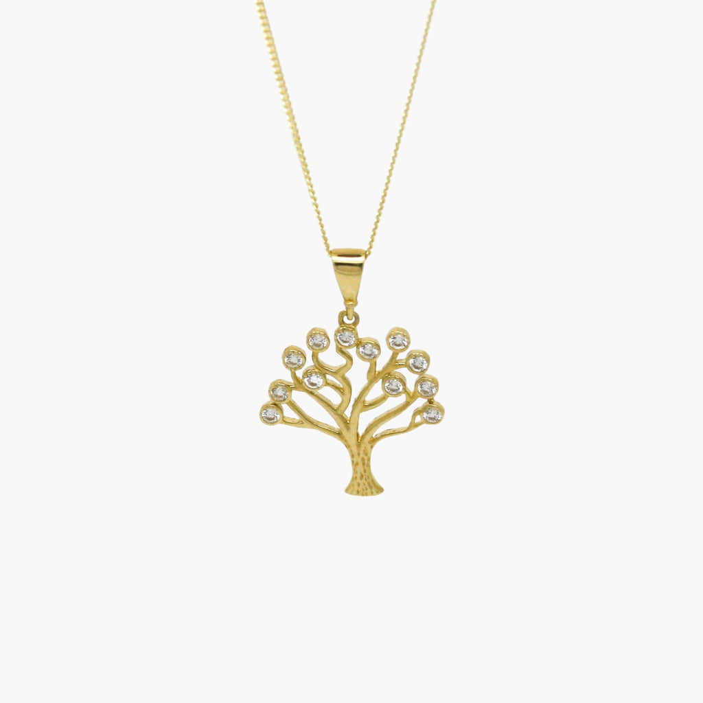 CZ Tree of Life Pendant Necklace in 9ct Yellow Gold - Jordans Jewellers