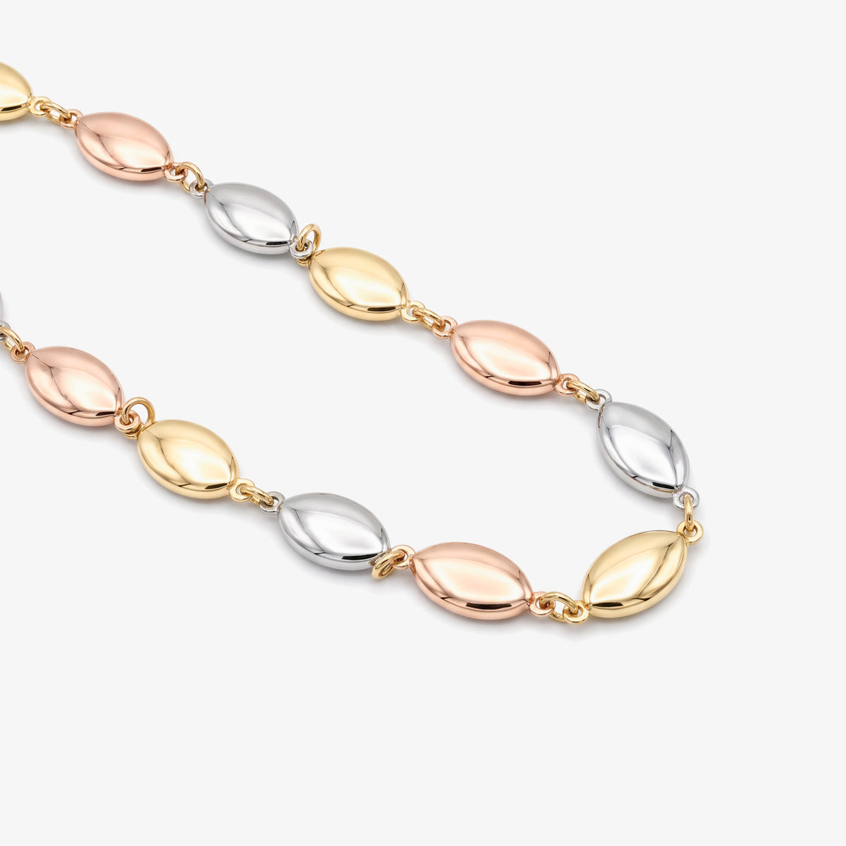 9ct Three Colour Gold Link Bracelet detail view