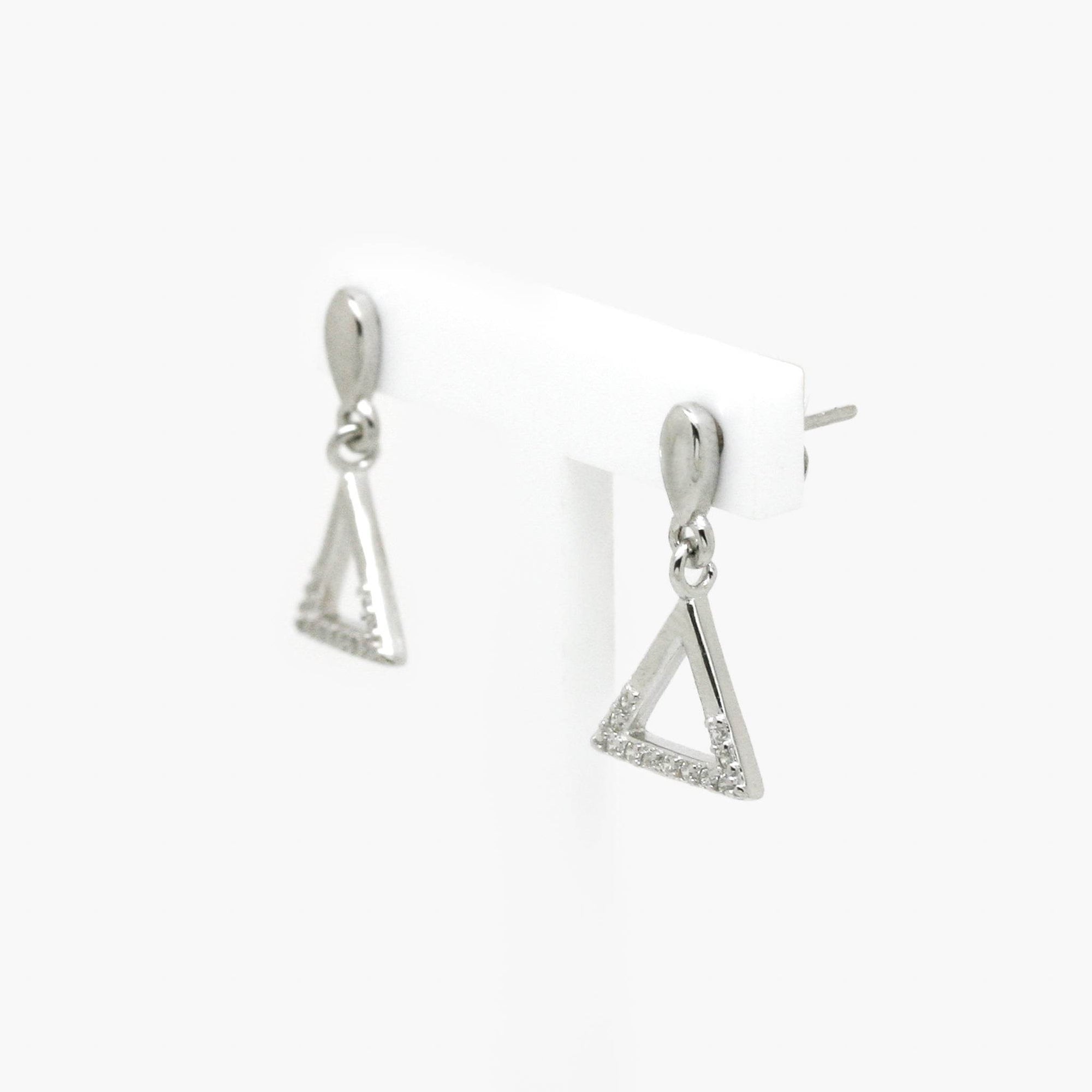 Silver CZ Triangle Drop Earrings - Jordans Jewellers