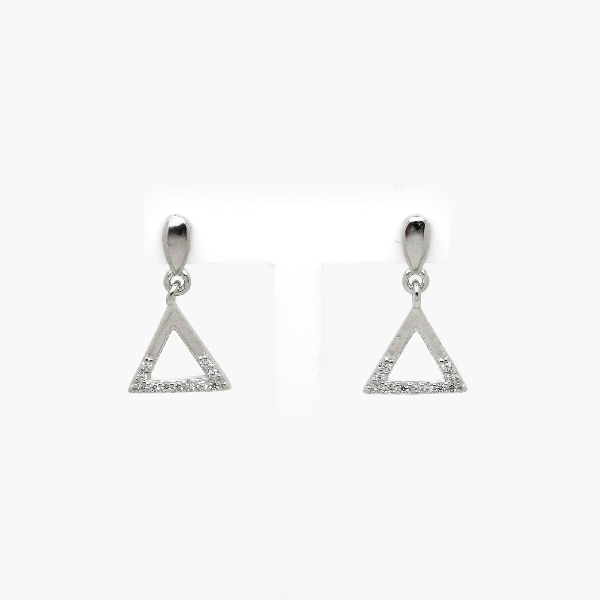 Silver CZ Triangle Drop Earrings - Jordans Jewellers