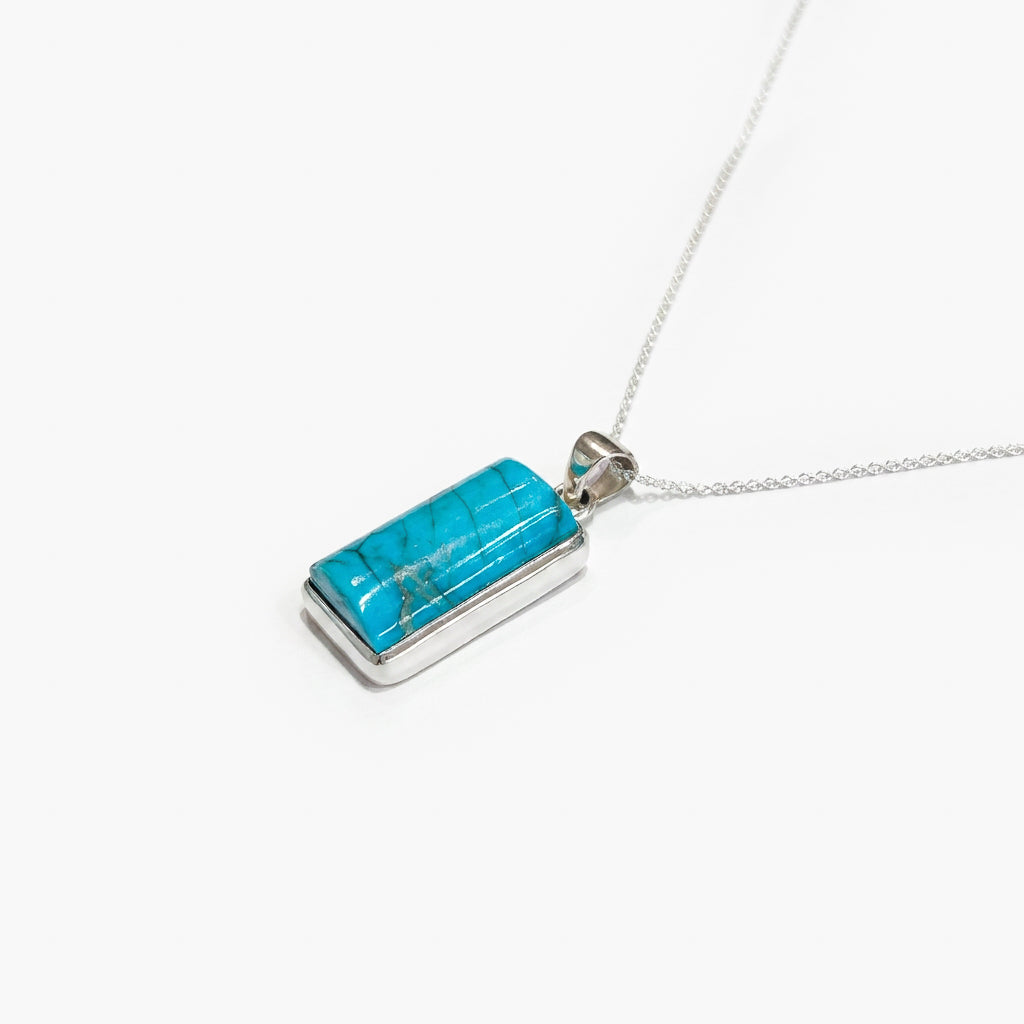 Silver Rectangular Turquoise Pendant Necklace