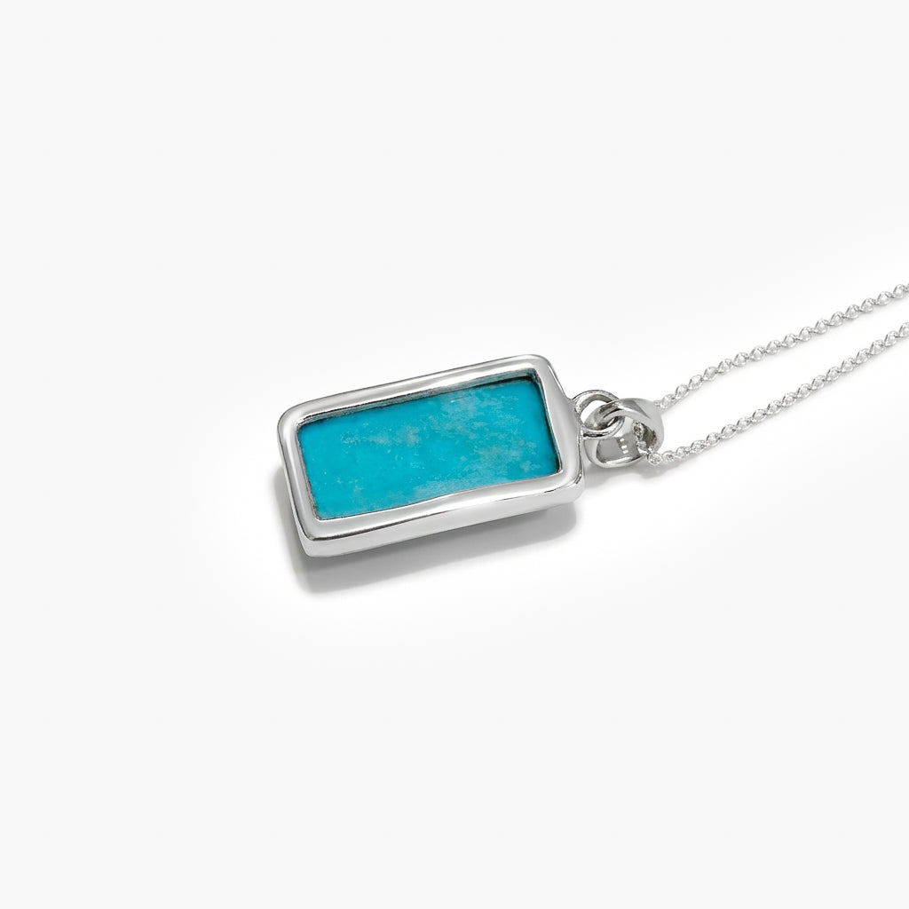 Silver Rectangular Turquoise Pendant Necklace