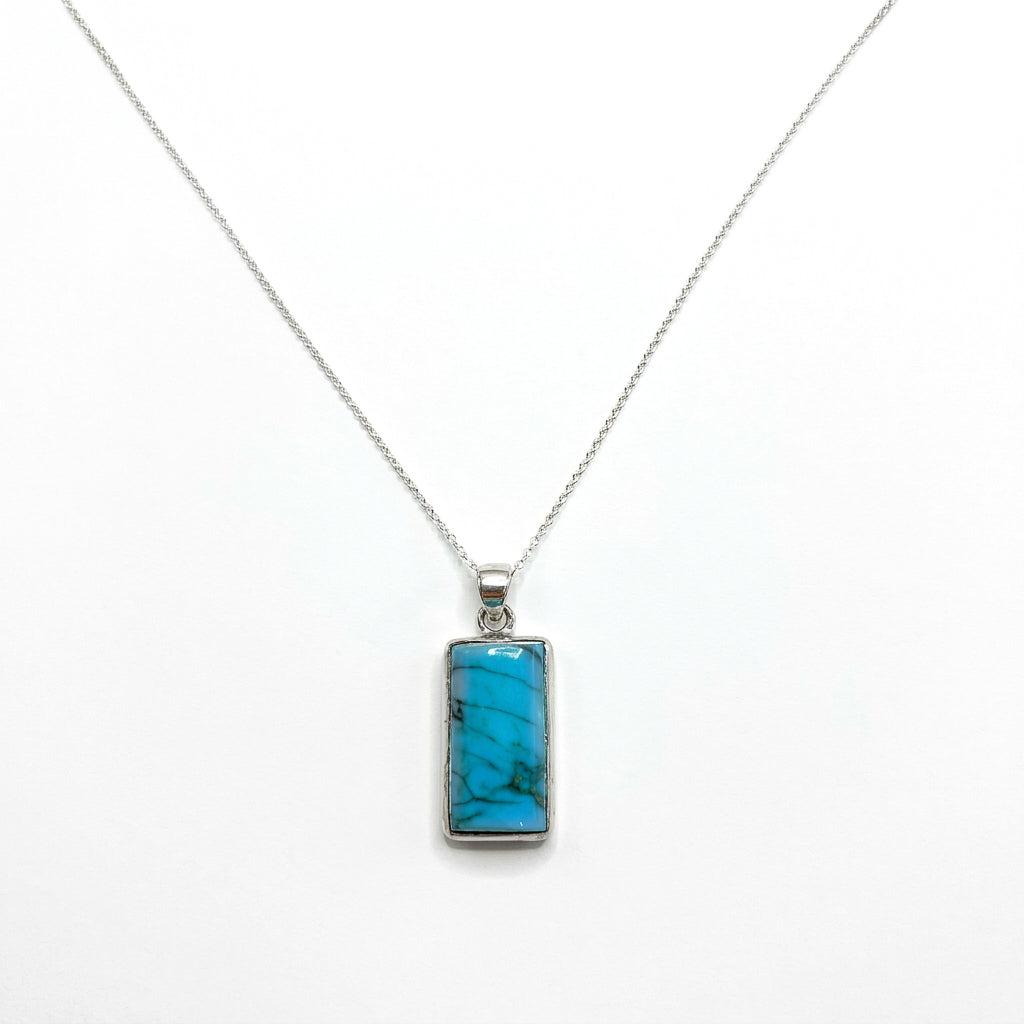 Silver Rectangular Turquoise Pendant Necklace