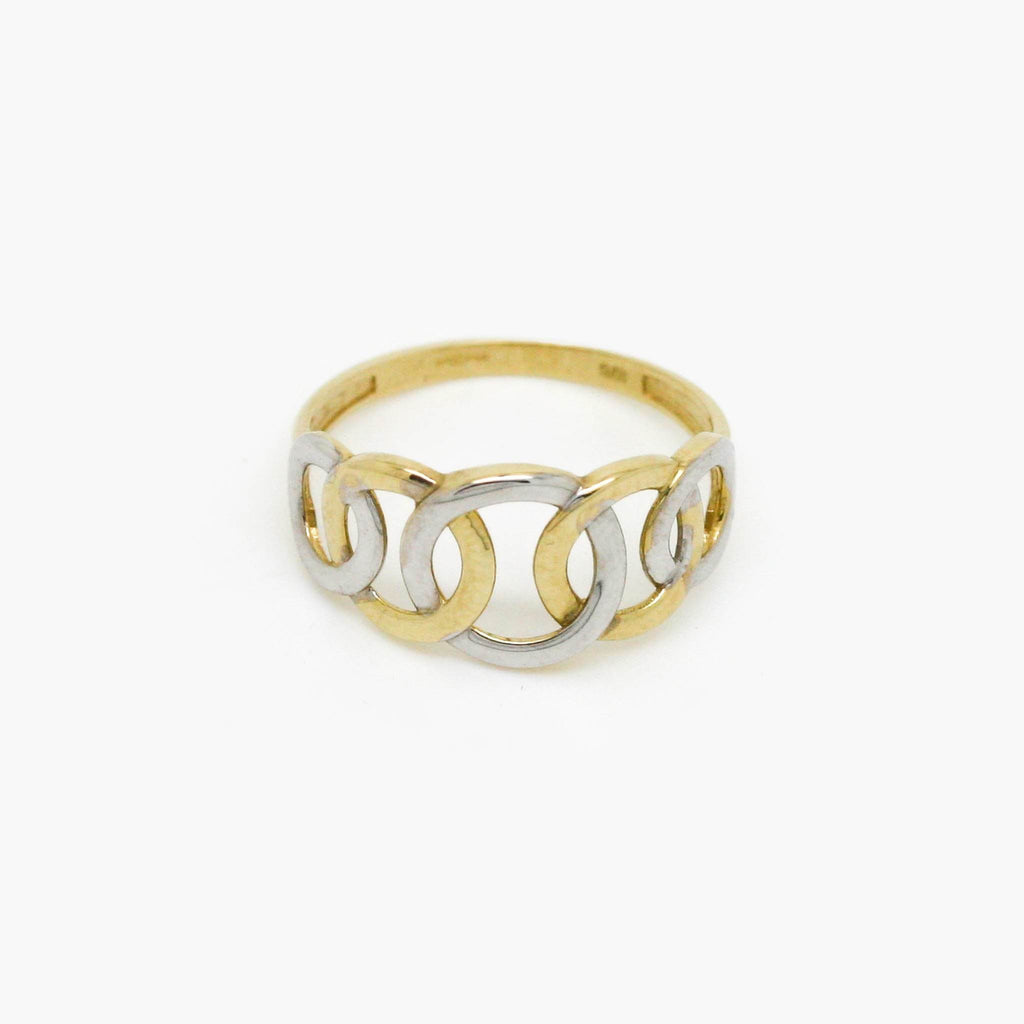 Two Tone Interlocking Circle Ring in 9ct Gold