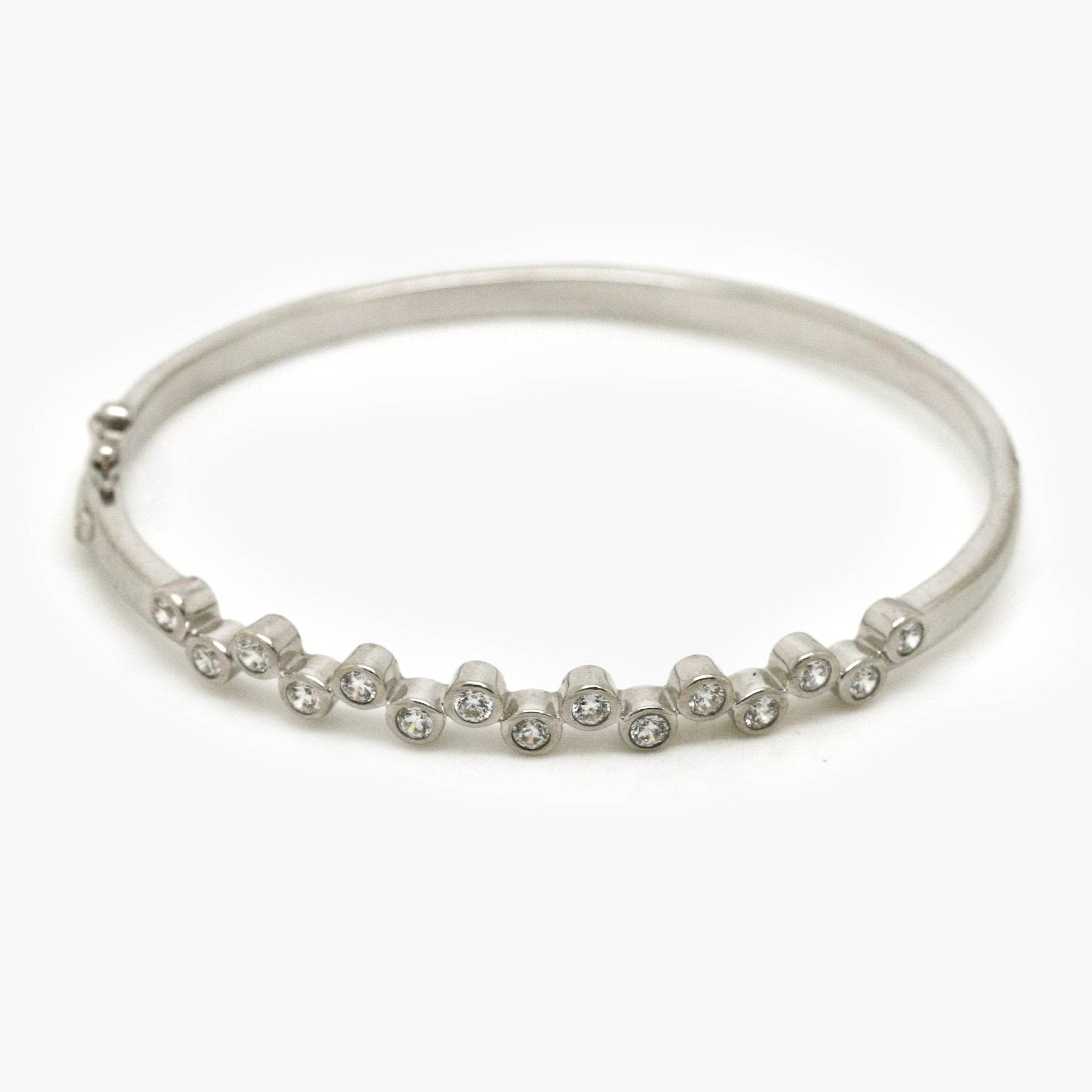 Silver Wavy CZ Silver Bangle - Jordans Jewellers