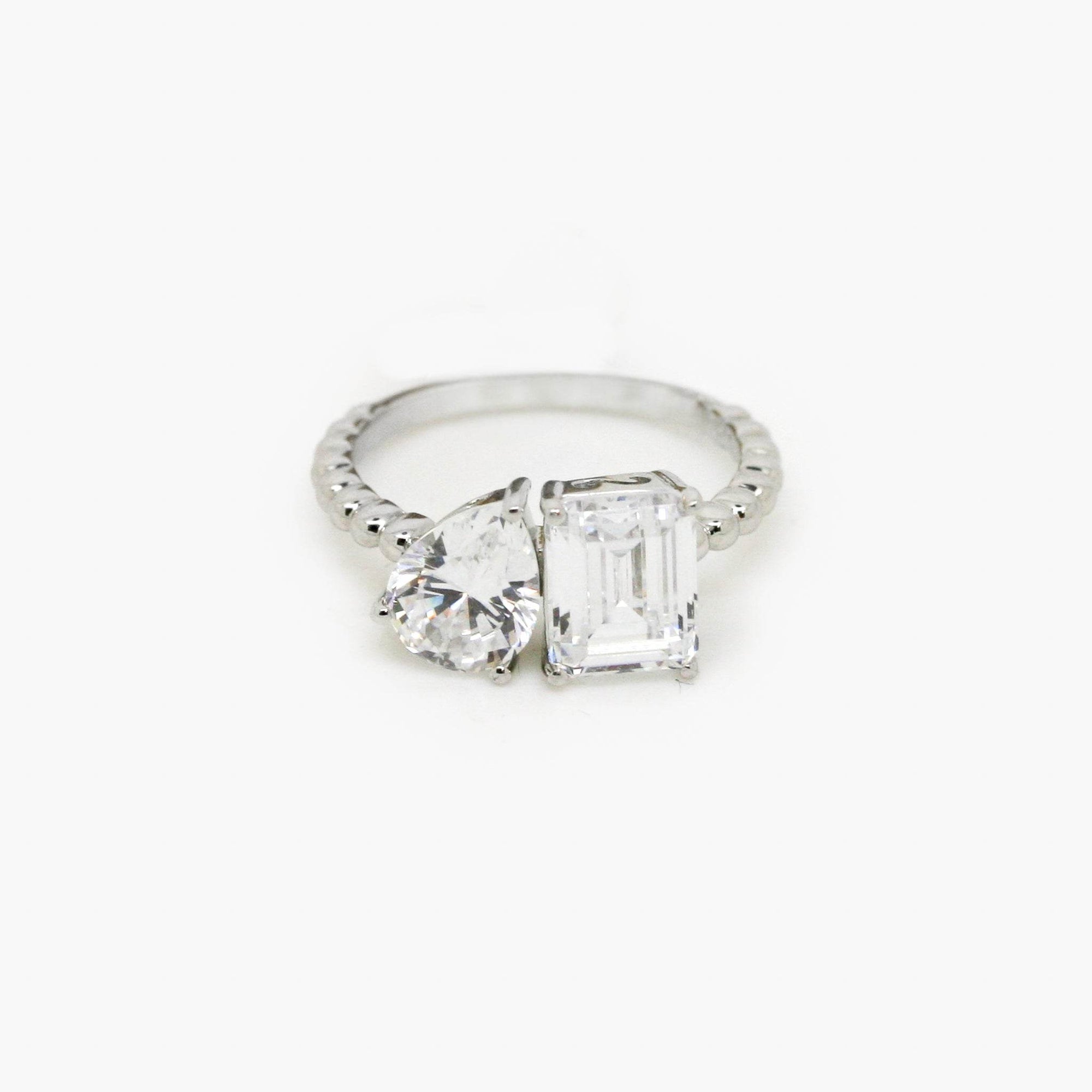 Silver Toi et Moi Two Stone CZ Ring - Jordans Jewellers