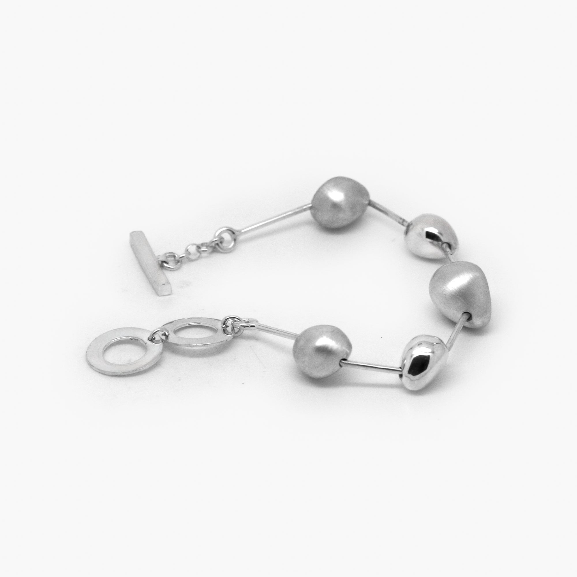 photo of Silver Brushed and Polished Stone Bracelet