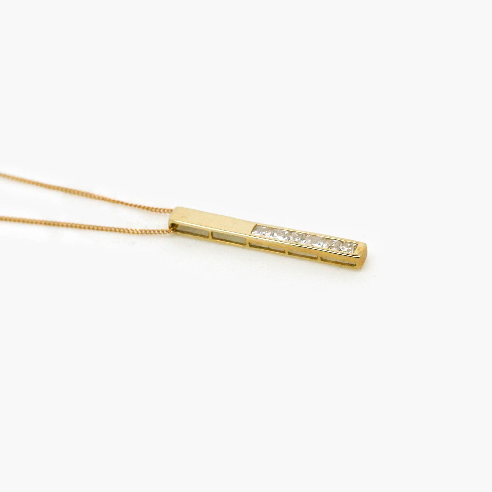 9ct Yellow Gold CZ Bar Pendant - Jordans Jewellers