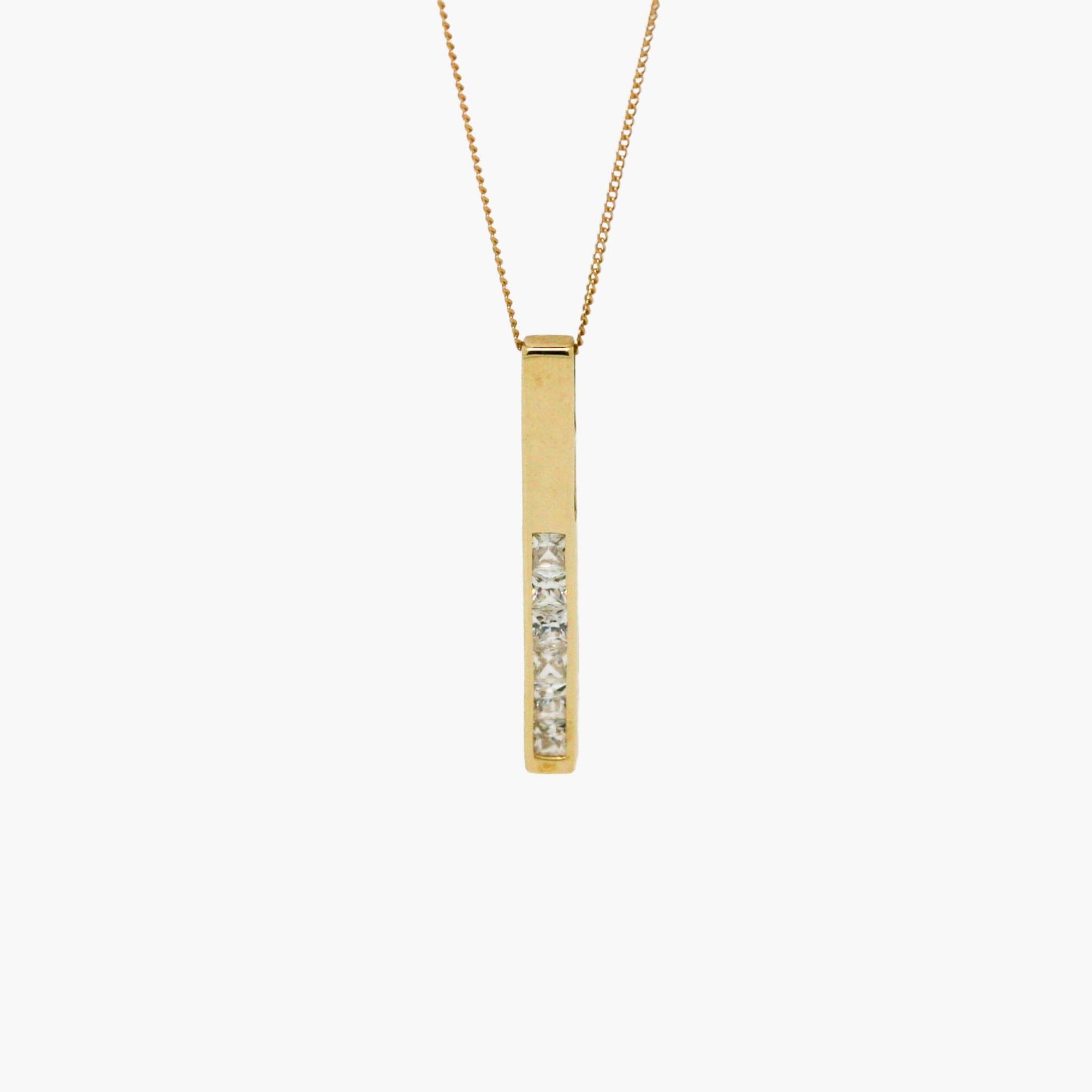 9ct Yellow Gold CZ Bar Pendant - Jordans Jewellers