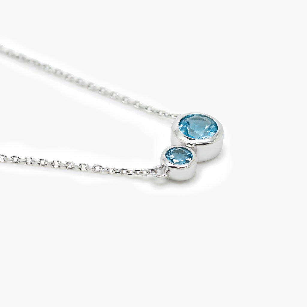 Silver Blue Topaz Two Stone Necklace
