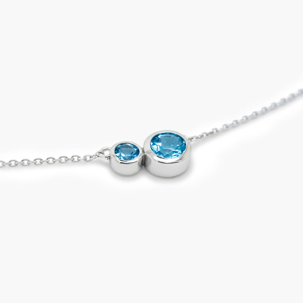 Silver Blue Topaz Two Stone Necklace
