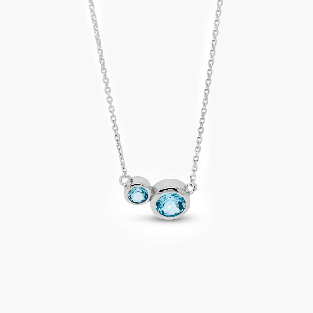 Silver Blue Topaz Two Stone Necklace