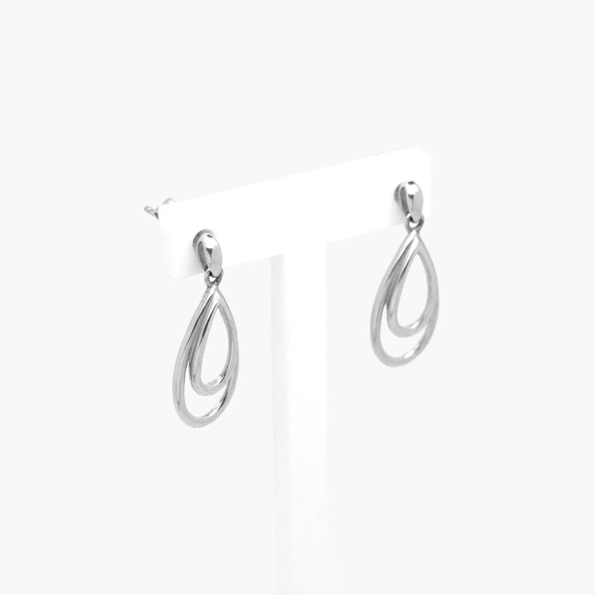 Double Pear Drop Earrings in 9ct White Gold - Jordans Jewellers