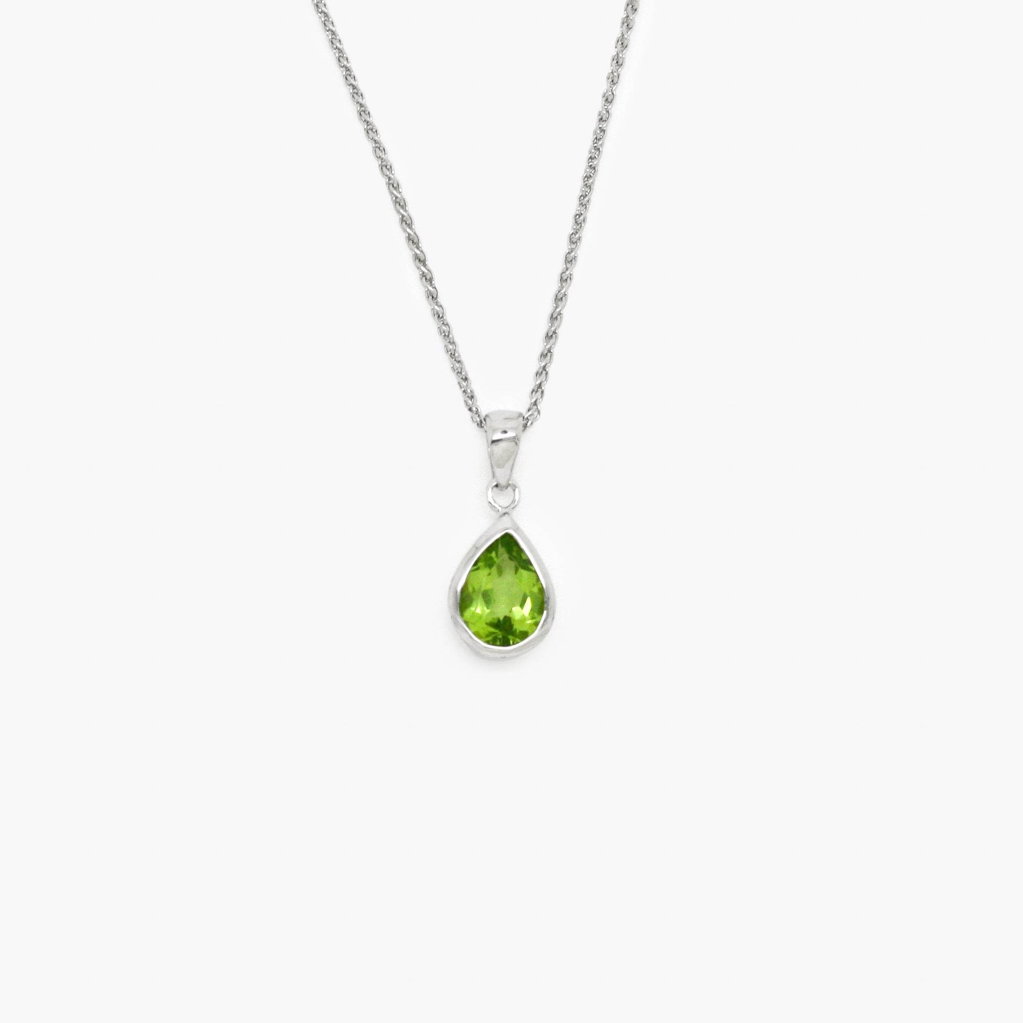 Pear Shaped Peridot Pendant Necklace in 9ct White Gold - Jordans Jewellers