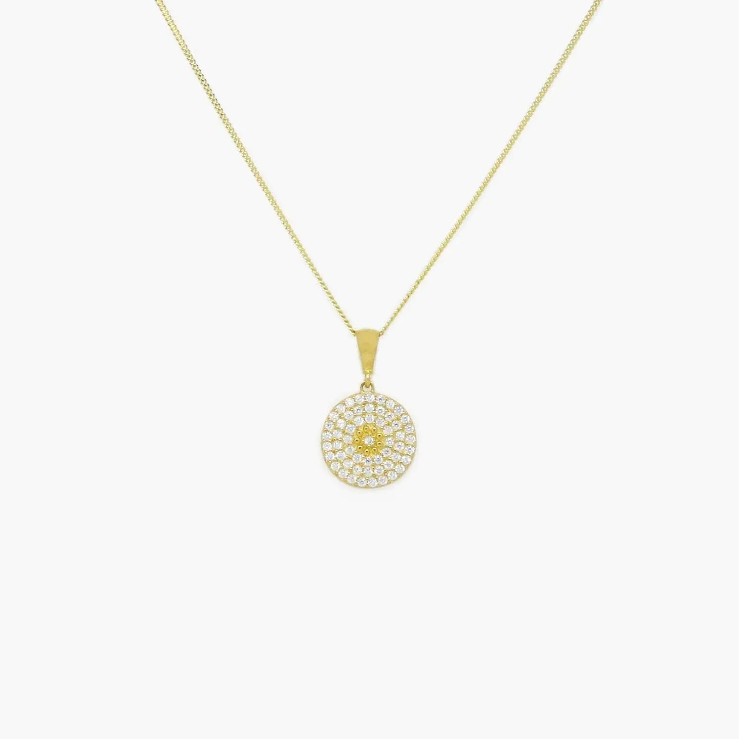 NEW 9ct Yellow Gold Round Pendant filled with White CZs - Jordans Jewellers