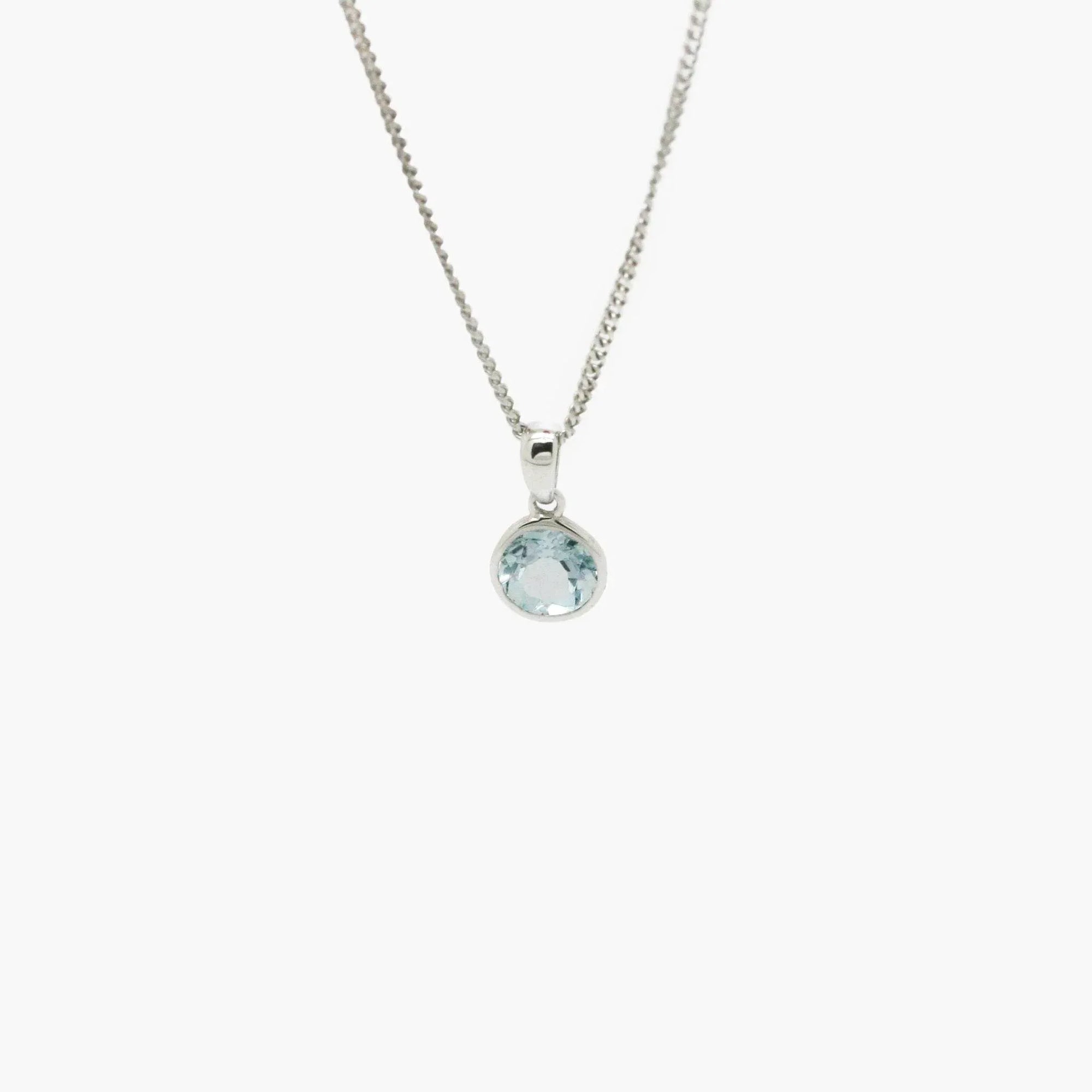 Round Cut Blue Topaz Pendant Necklace - 9ct White Gold - Jordans Jewellers